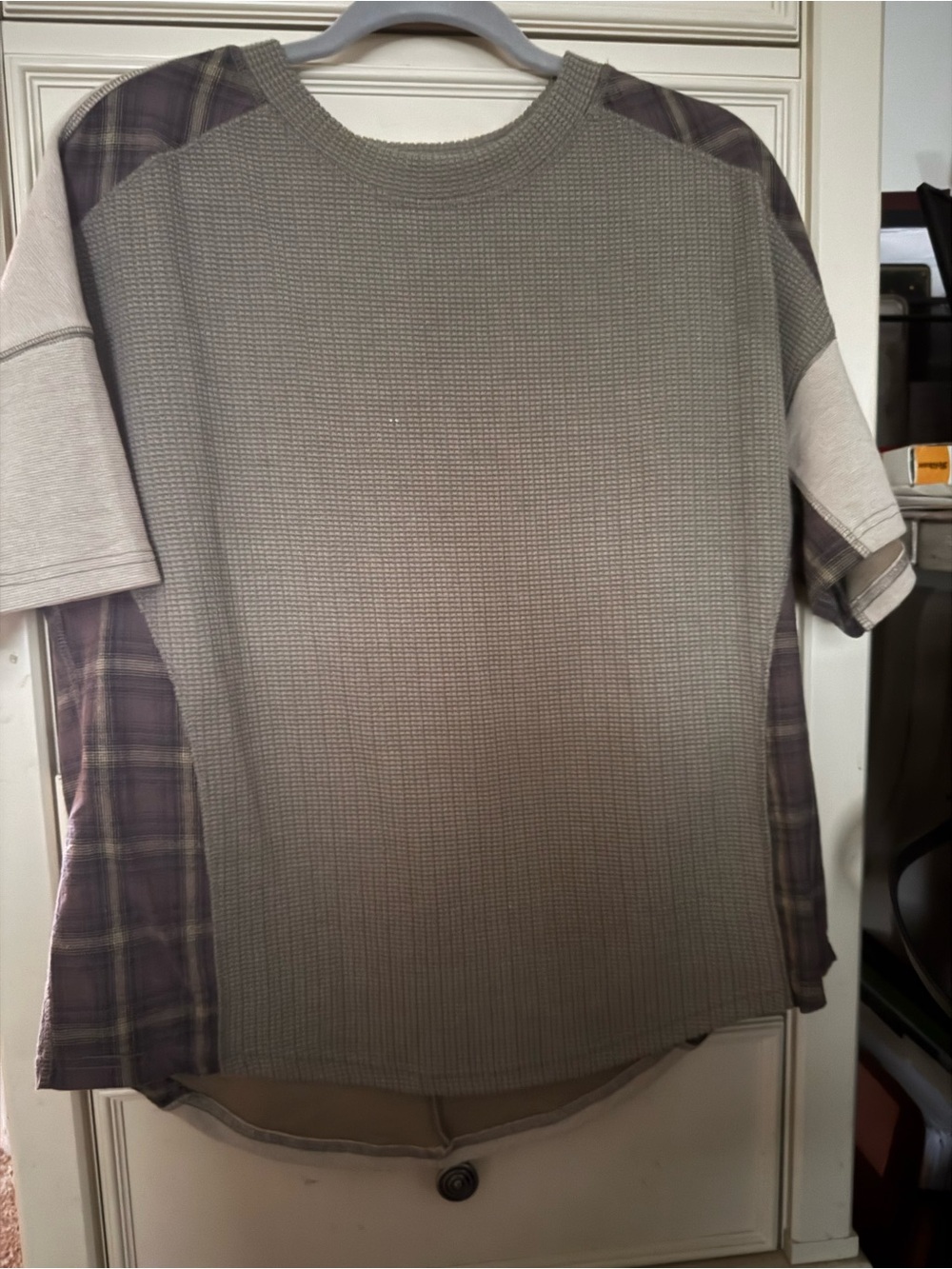 BKE Buckle Plaid Top browns, taupe gray colors-Women’s Size Medium